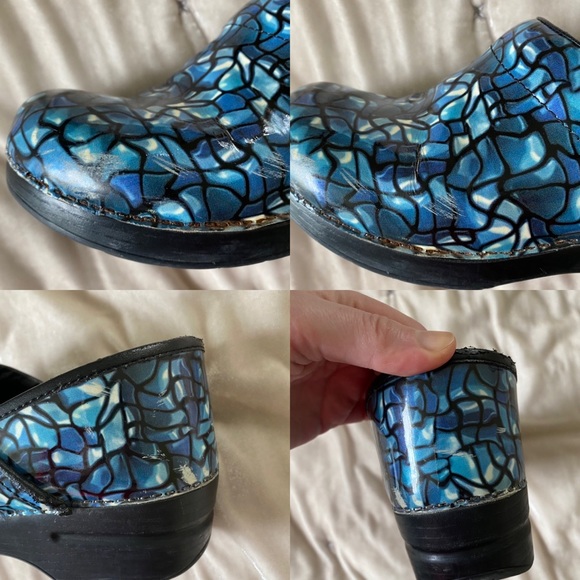 Dansko blue stained glass print leather professional slip on closed back clog 40 - Picture 10 of 14